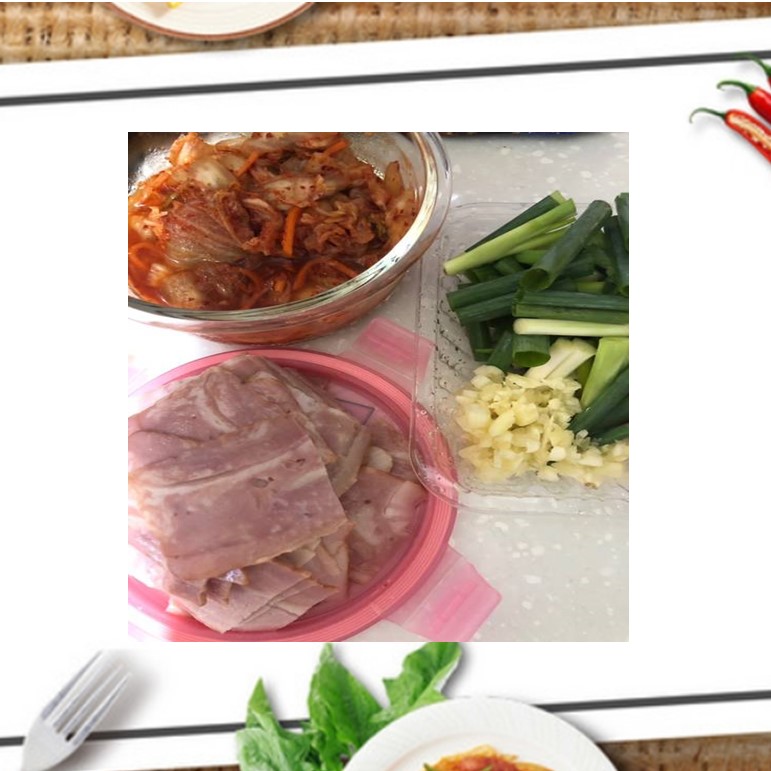 韓式泡菜炒培根食材